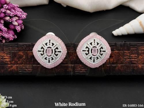 CZ Full stone White Rodium Designer Party Wear Earrings  