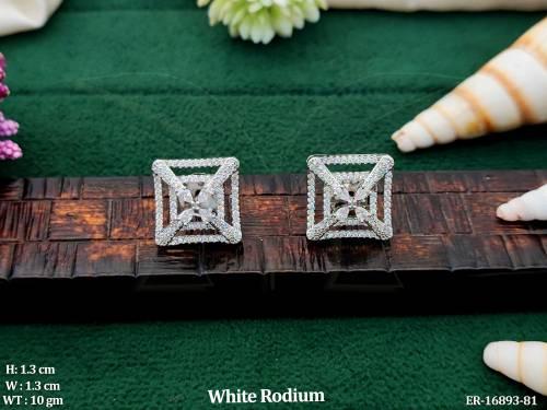 American Diamond White Rodium Polish AD Stone  Earrings  
