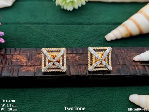 American Diamond Two Tone  CZ Stone Polish Fancy Style Earrings   
