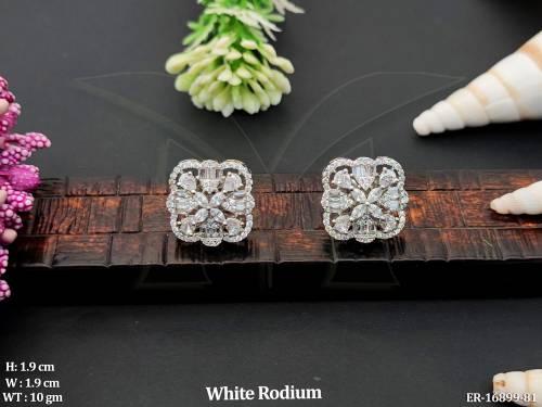 American Diamond White Rodium Polish Party Wear Earrings   