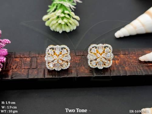 American Diamond  Two Tone Polish Design Party Wear Earrings   