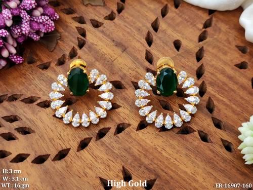 Designer High Gold Polish CZ Stone Earrings   
