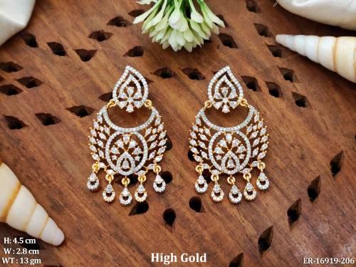 CZ Stone High Gold Polish Fancy Style Earrings   