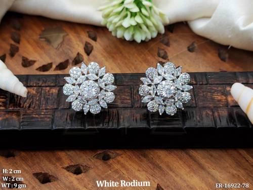 CZ Full Stone White Rodium Fancy Style Earrings   