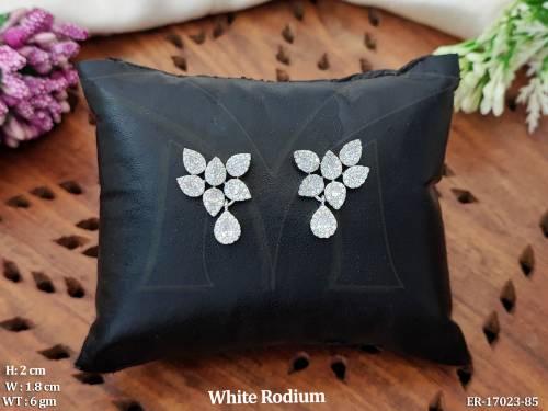 CZ AD Stone White Rodium Polish Fancy Style Earrings  