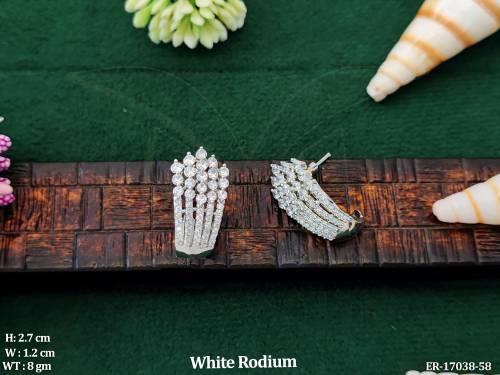 CZ  AD Stone White Rodium Polish Fancy Style Earrings  