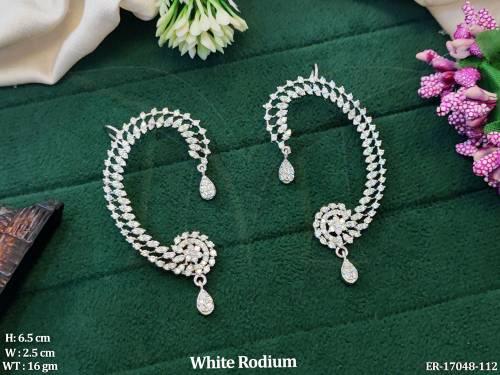 American Diamond White Rodium Polish Fancy  CZ Stone  Earrings