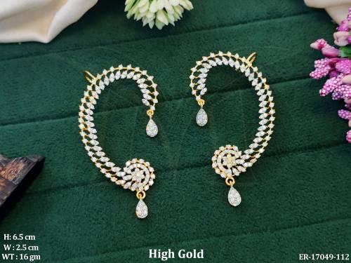 American Diamond High Gold Polish CZ Stone Earrings