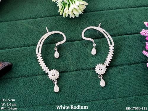 CZ AD Full Stone White Rodium Party Wear Earrings