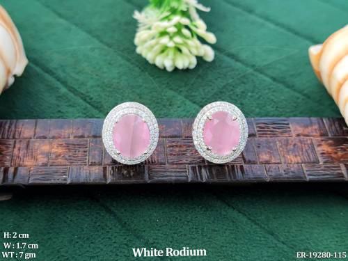 Full Stone AD Stud Earrings White Rhodium Finish