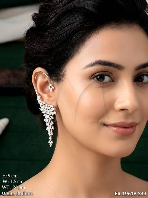 Designer Leaf Style AD Hoop Earrings
