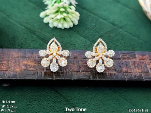 Elegant Two Tone American Diamond Flower Earrings