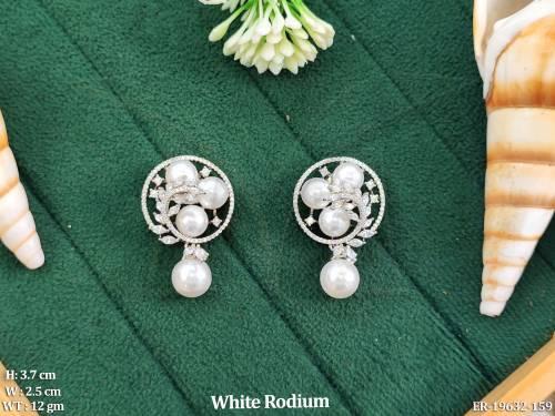 Stylish White Rhodium Pearl Drop Earrings for Women