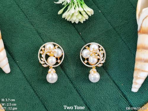 Premium Two Tone Polish AD Earrings with Pearl Drop Design