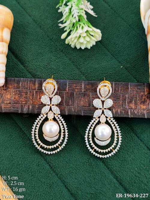 Elegant Two Tone American Diamond Pearl Earrings