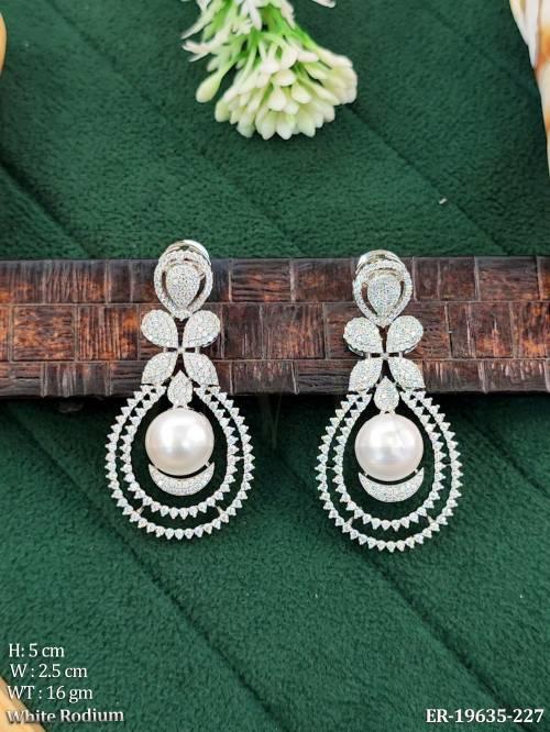 Designer AD CZ Dangle Earrings with Pearl Drop Style