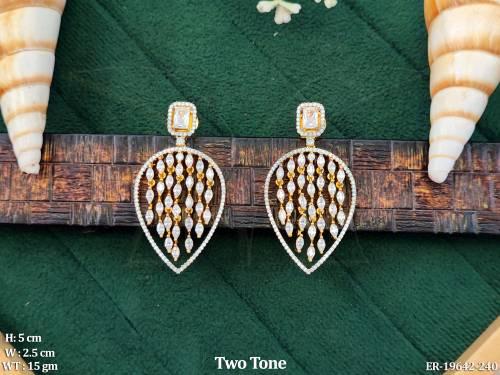 Elegant Two Tone Diamond Look Dangle Earrings