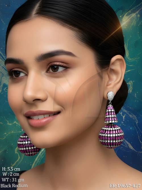 Black Rhodium Ruby Jhumka Earrings