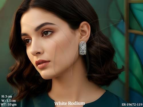  Premium White Rhodium American Diamond Designer Stud Earrings