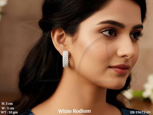 Elegant White Stone Stylish Look Hoop Party Wear Earrings  