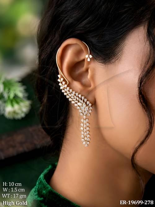 Elegant Long Diamond Earrings with Stylish High Gold Finish Design