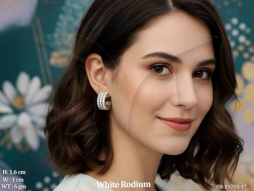 Designer White Rodium Hoop Earrings for Wedding Party Styling