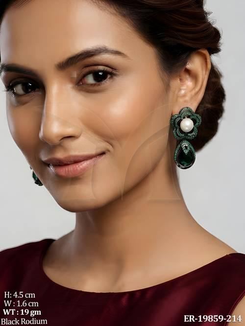 black-rodium-floral-pearl-party-wear-earrings