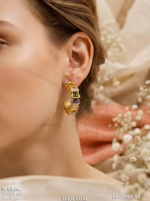 High Gold Multicolor American Diamond Hoop Earrings