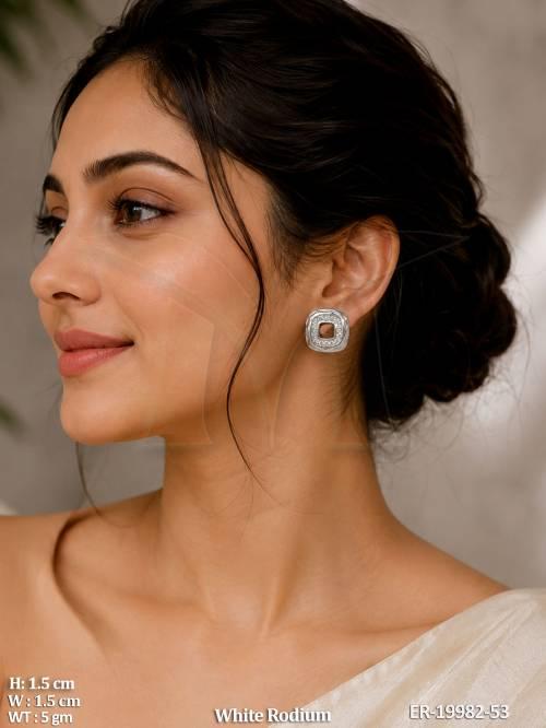 White Rhodium American Diamond Square Stud Earrings