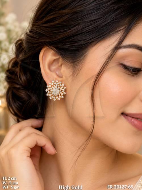 Elegant Floral American  Diamond Look Stud Earrings
