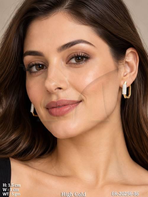High Gold Plated American Diamond Hoop Earrings