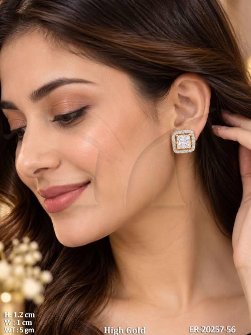 High Gold Square American Diamond Stud Earrings