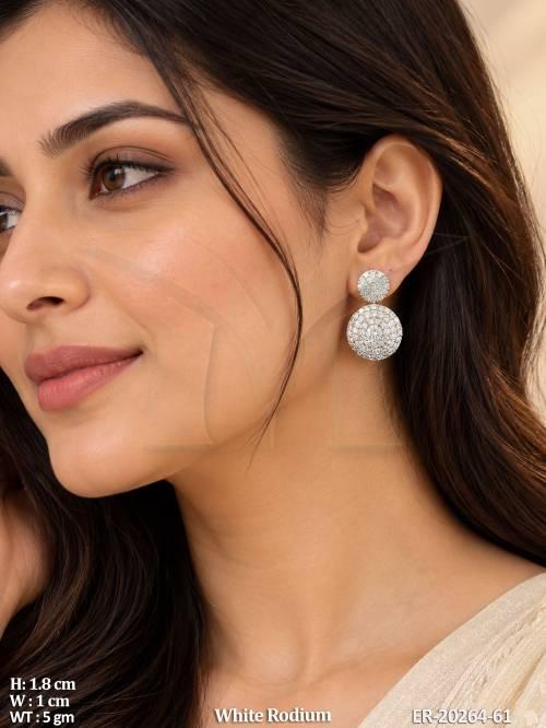 White Rodium American Diamond Round Earrings