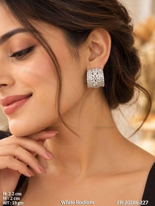 Stylish White Rodium Full Stone Party Wear Earrings