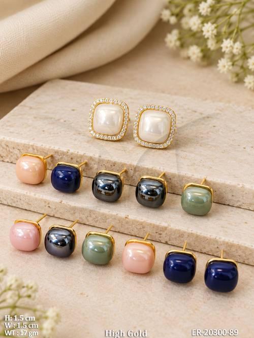 High Gold Square Pearl Stud Earrings