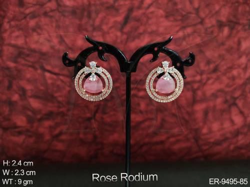 Designer Full Cz / Ad Stones Party wear Rose Rodium Polish Beautiful Earring /  Tops 
