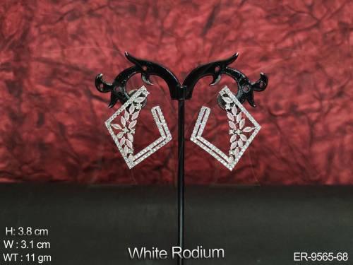 Cz Ad Full Stones White Rodium Polish Designer Earring