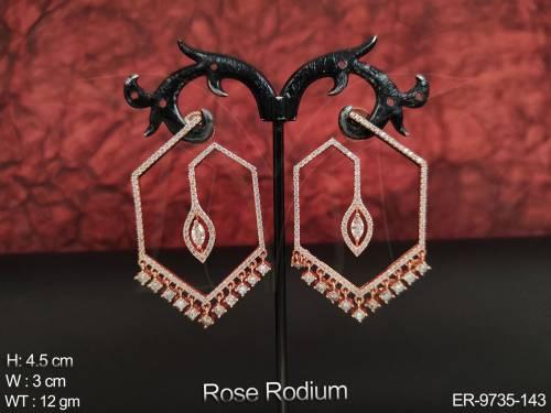 Rose Rodium Polish Designer Fancy Beautiful Cz Ad Party wear Earring