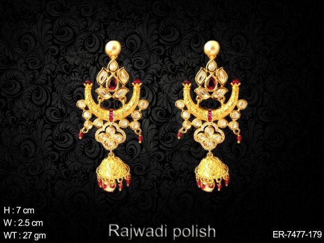 Kundan rani green rajwadi polish AD earring