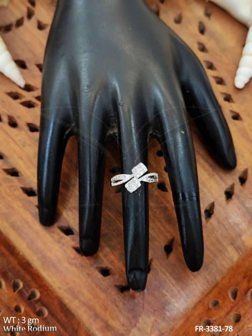 Designer White Rodium CZ AD Stone Finger Rings  
