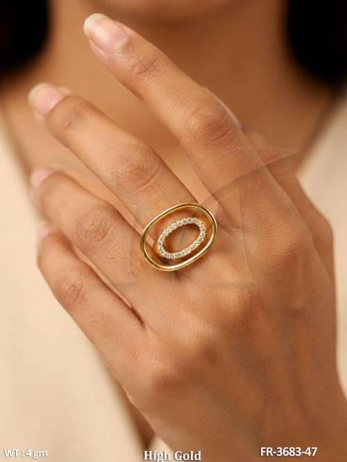 American Diamond Oval Designer Finger Ring for Women