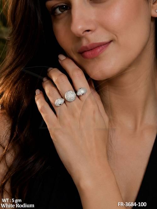 White Rhodium AD Statement Finger Ring for Women