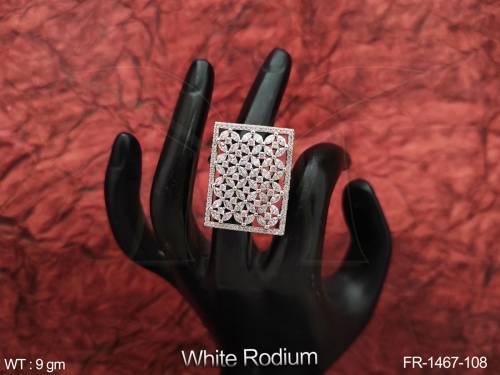 Beautiful Design White Rodium Polish Cz American Diamond Full Stones Party wear Finger Ring 