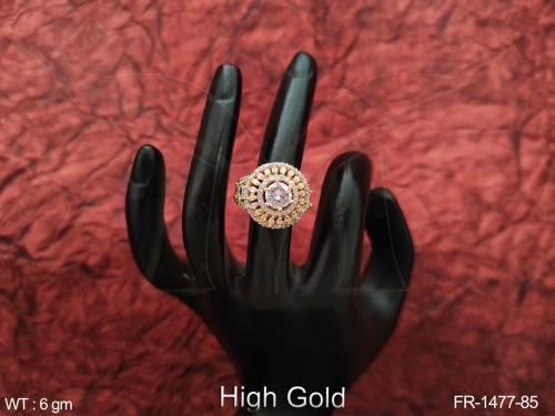 High Gold Polish Fancy Style Party wear Beautiful Cz American Diamond Finger Ring 