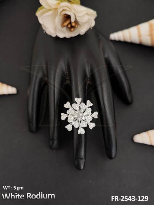 American Diamond Jewellery Fancy Design White Rodium Polish Finger Ring