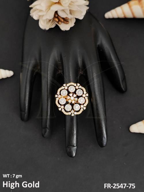 American Daimond Jewellery High Gold Polish Fancy Design Full Stone Finger Ring