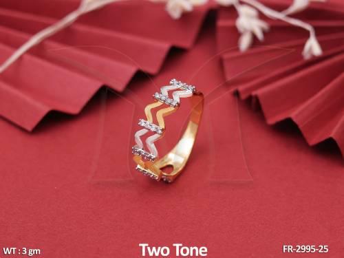 AD CZ Beautiful Full Stone Two Tone Polish Party Wear Finger Rings    — FR-2995-25