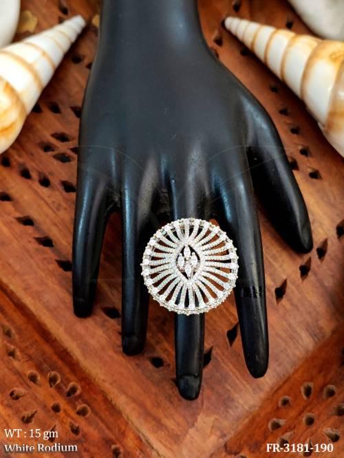 AD CZ Stone White Rodium Polish Design Finger Rings    — FR-3181-190