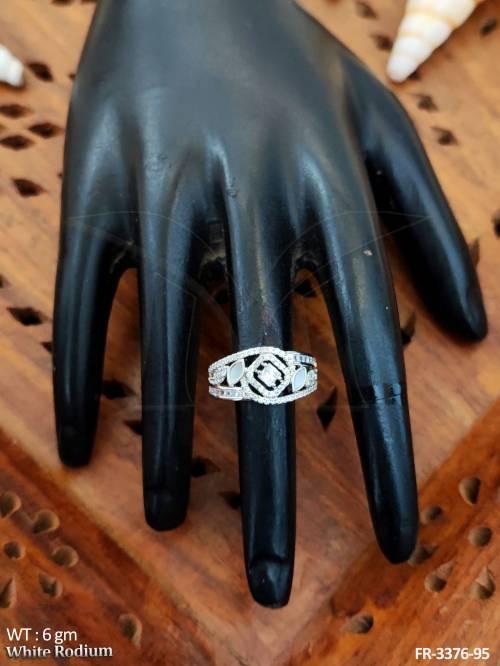 American Diamond White Rodium Polish AD CZ Stone Finger Rings  