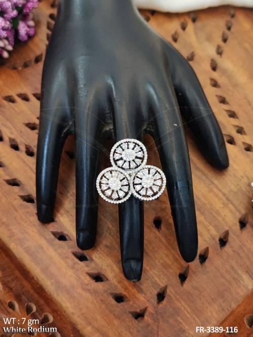 Beautiful  White Rodium  AD Stone Polish Fancy Style Finger Rings  